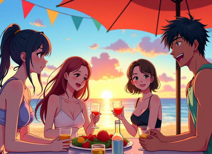 Anime-Beach-Party-Sunset