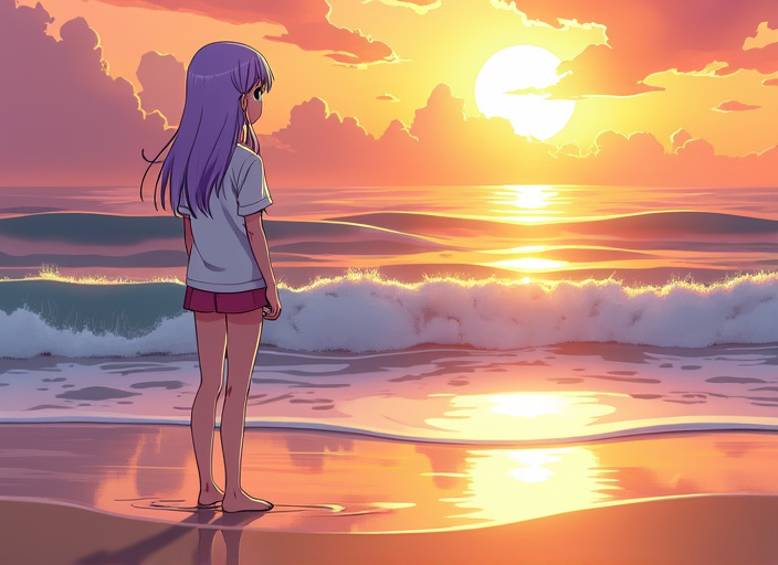 Anime-Girl-Sunrise-Beach